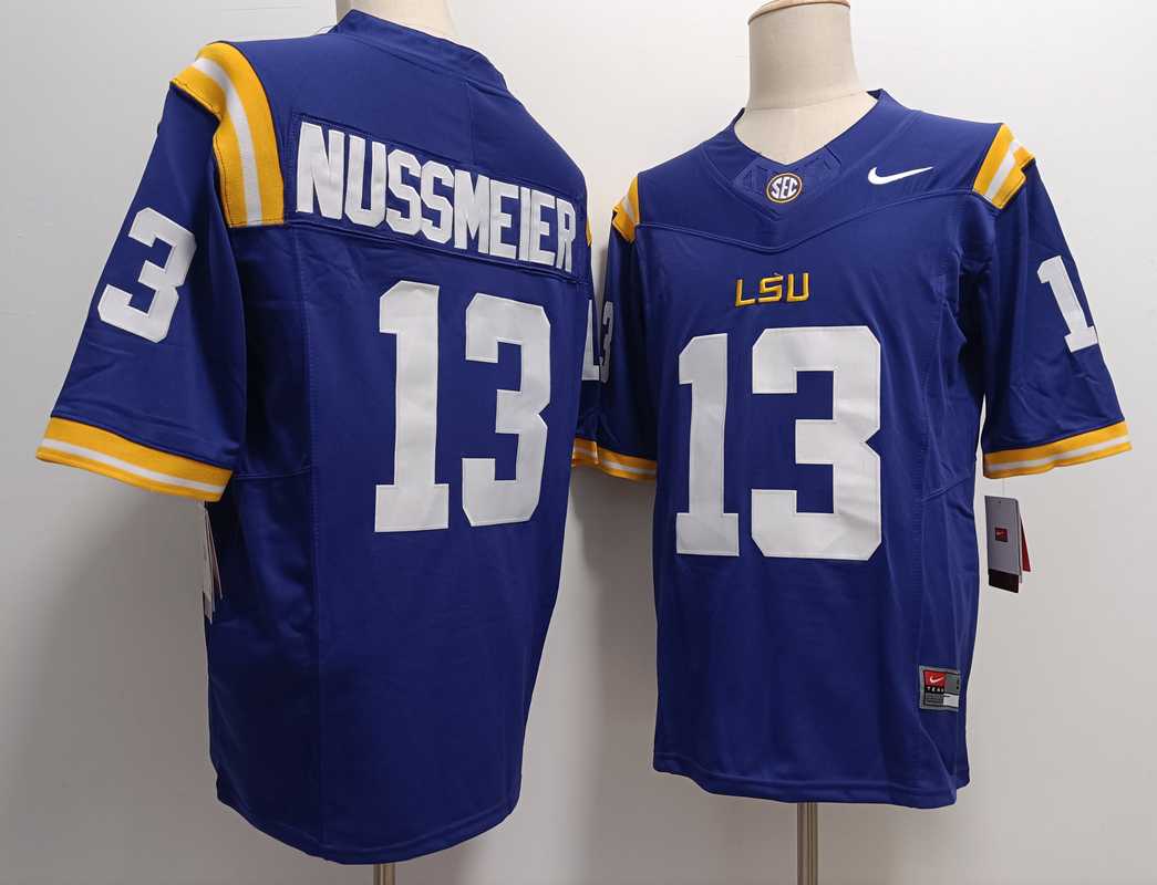 Mens LSU Tigers #13 Garrett Nussmeier Purple FUSE College Stitched Jersey